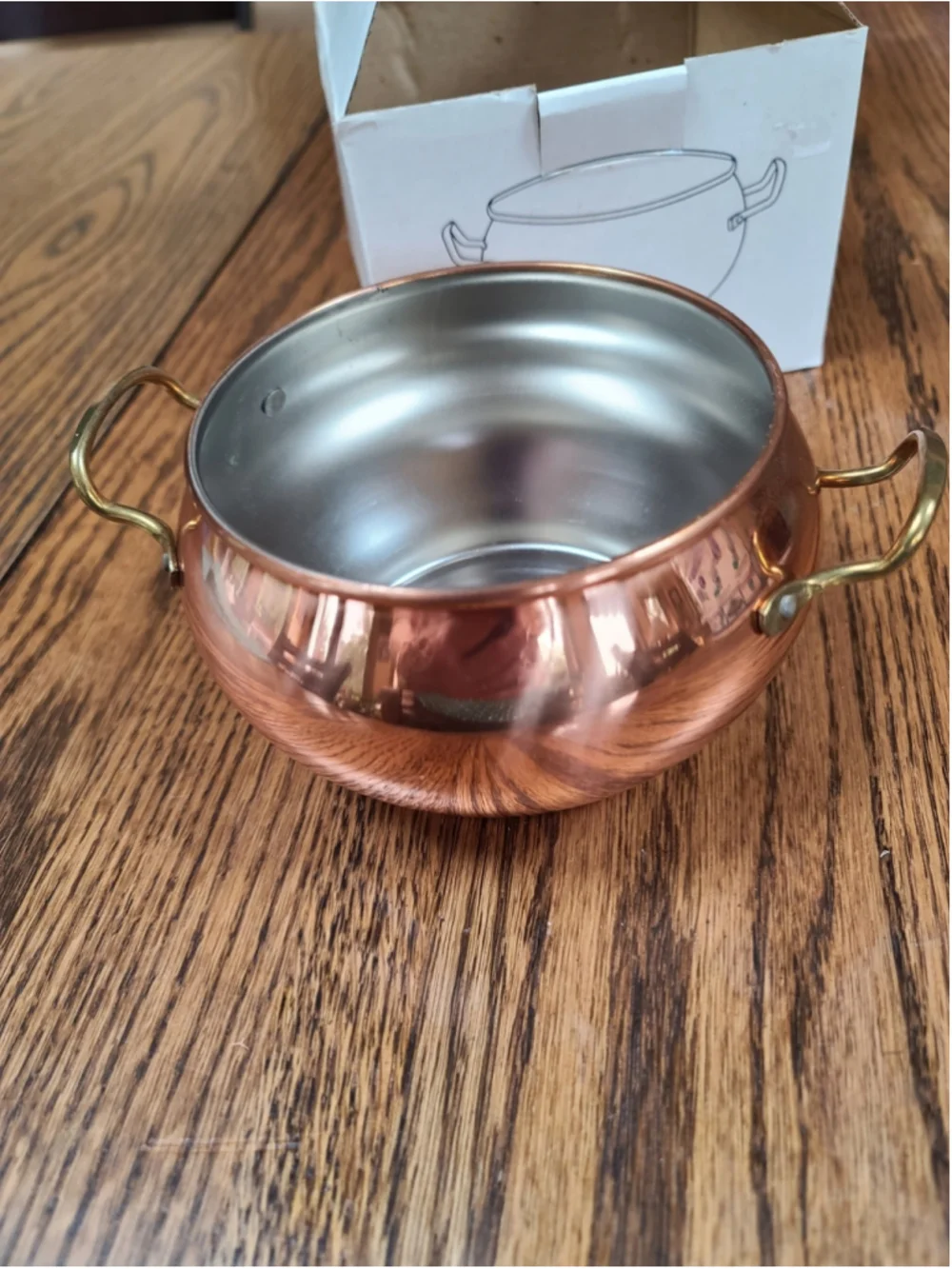 Vintage Copper Pot Planter Brass Handles Home Decor